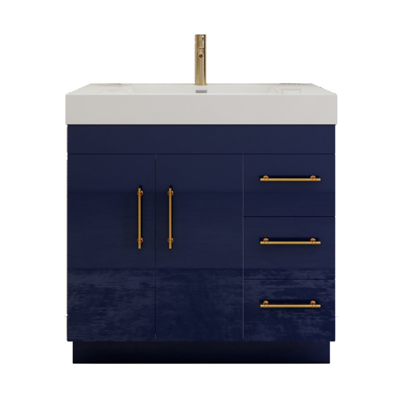 36" Single Bathroom Vanity Set with Drawers and Doors, Night Blue