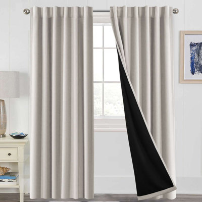 Lundon 100% Blackout linen for Bedroom Curtain Panels Thermal Insulated Back Tab/Rod Pocket Window Treatment Drapes for Living Room