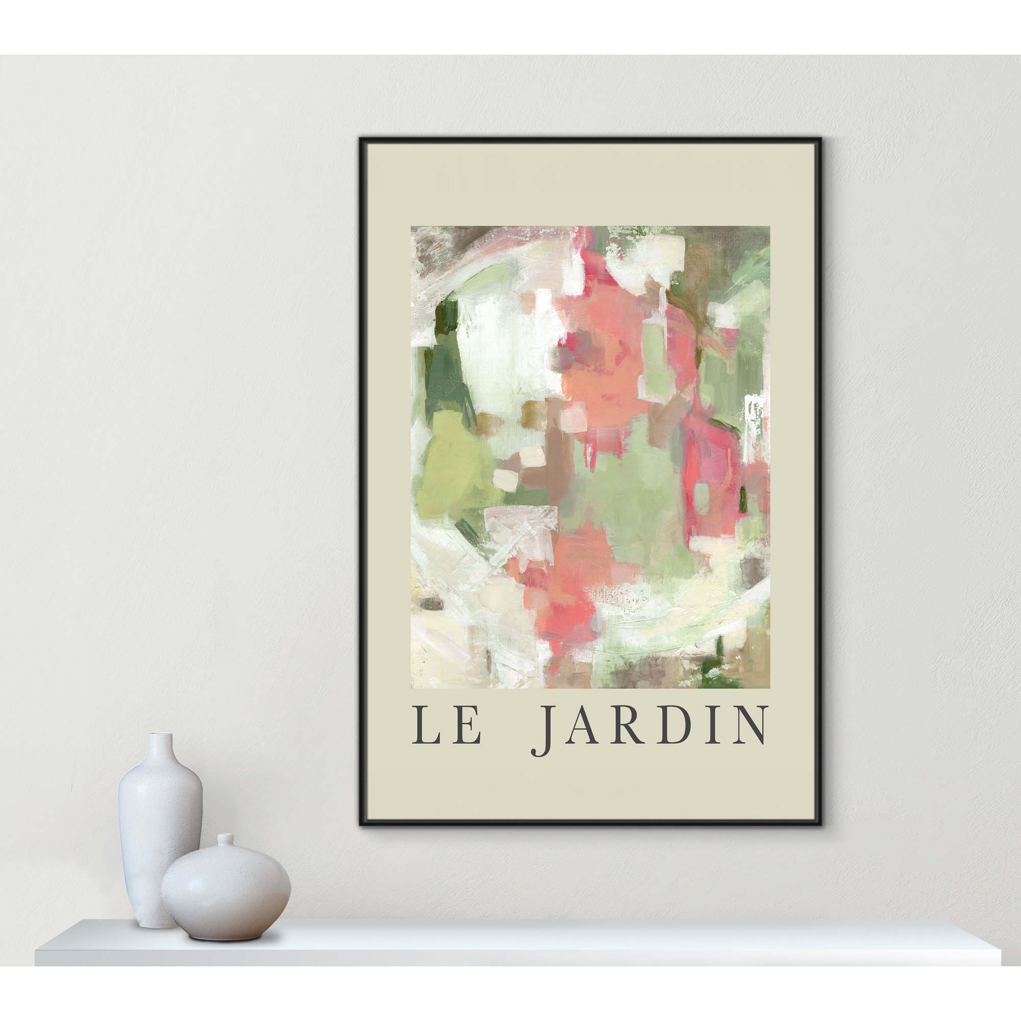 Botanical Poster Collection " Le Jardin " by Carol Robinson, Black Floater Frame, 61.5" H x 41.5" W x 2" D, No