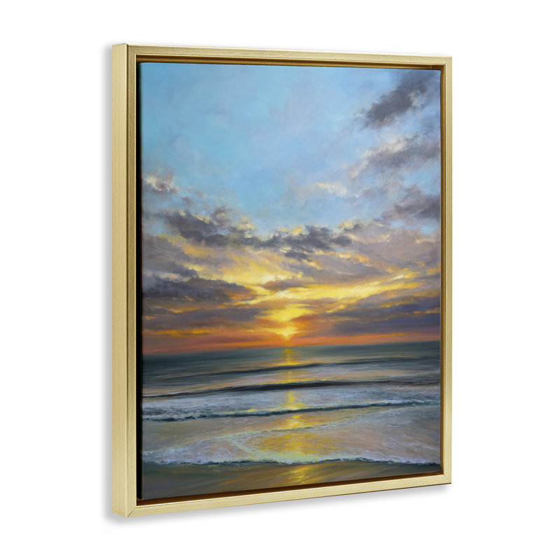 Cadre flottant équilibré Serene Sunrise, design par Joanne Parent, H 21 po x l 17 po, Cadre flottant métallique doré