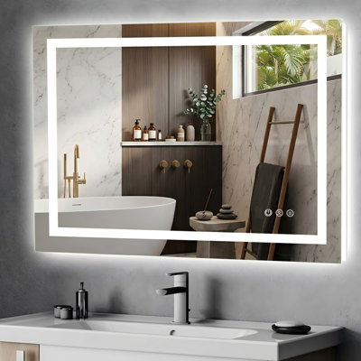 LED Bathroom Vanity Mirror with Anti-Fog, Dimmable Front and Backlit Lights, Tempered Glass