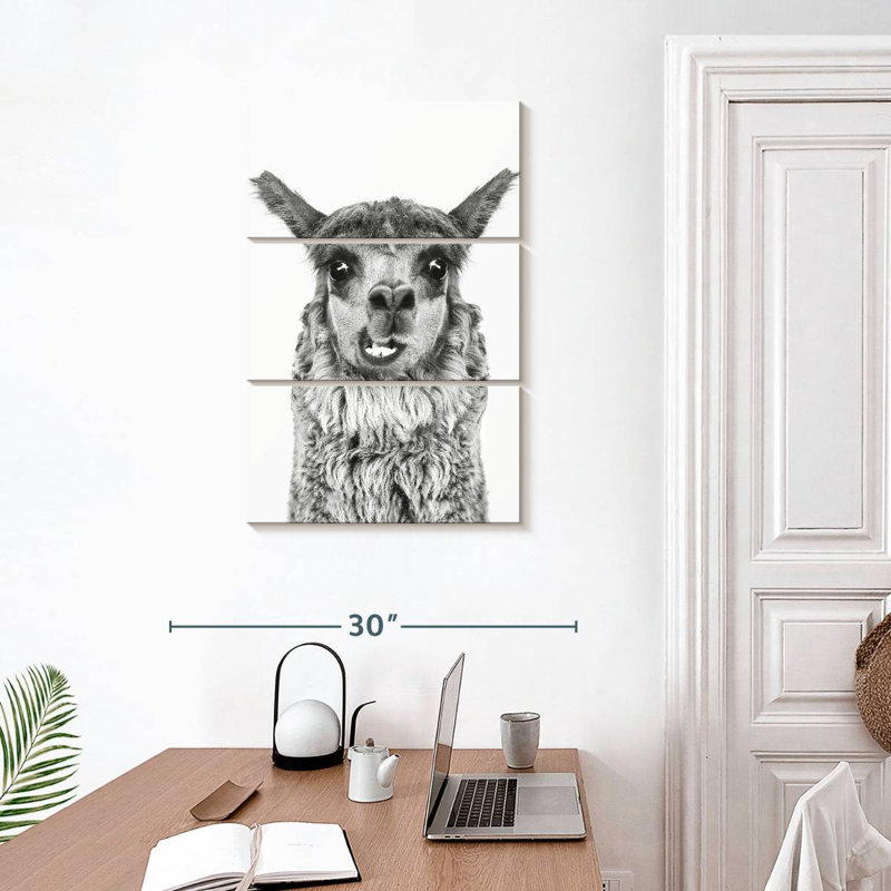 Brampt Happy Alpaca en noir et blanc, H 32 po x l 20 po