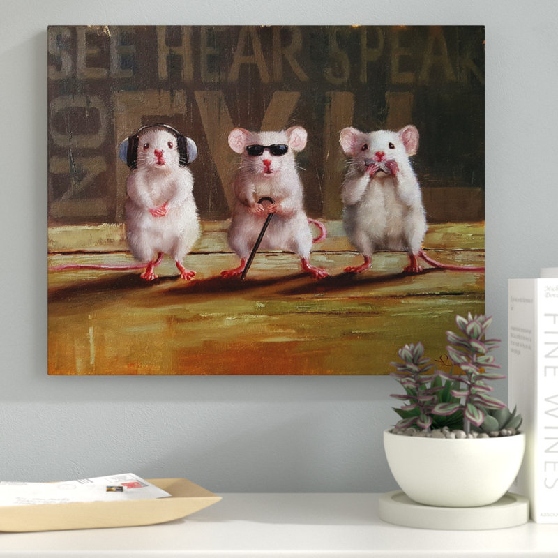 « three wise souris », impression, Toile tendue, H 11 po x l 14 po x P 0,75 po