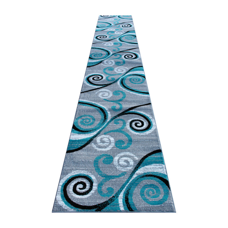 Tapis intérieur à motif abstrait tourbillonnant Aarley-Ray, Tapis de couloir 3 pi x 15 pi