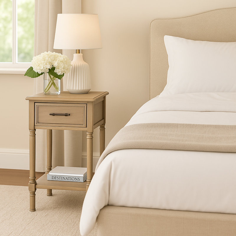 Akia End Table with Storage, Antiqued Beige