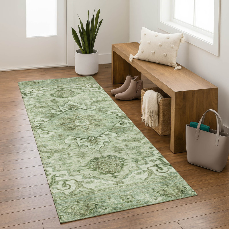 Premium Machine Washable Mayfield AMF2164 global Rug, Runner 2'3" x 7'6", Aloe