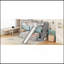 Lit simple superposé au dessus d'un lit double avec glissade, escalier de rangement, lit superposé en bois de pin massif avec garde-corps de sécurité, gris