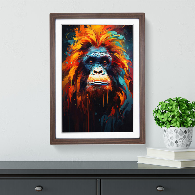 Orangutan Expressionism No.2 - Single Picture Frame Print on Wood, 46cm H x 34cm W x 2cm D, Walnut Framed