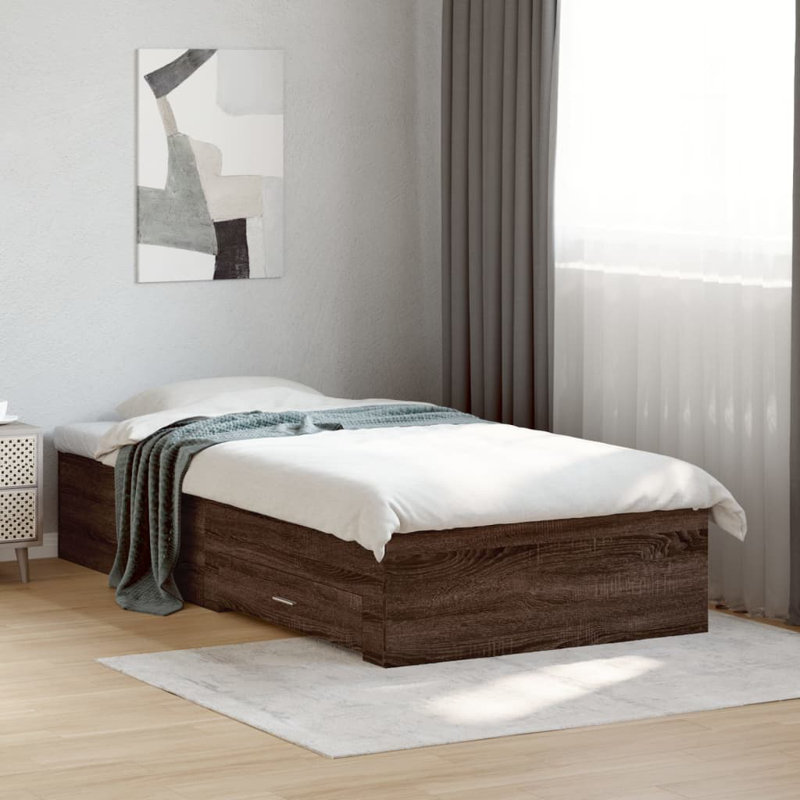 Vidaxl Bed Frame With Drawers Engineered Wood, Brown Oak, Small Single (2'6)