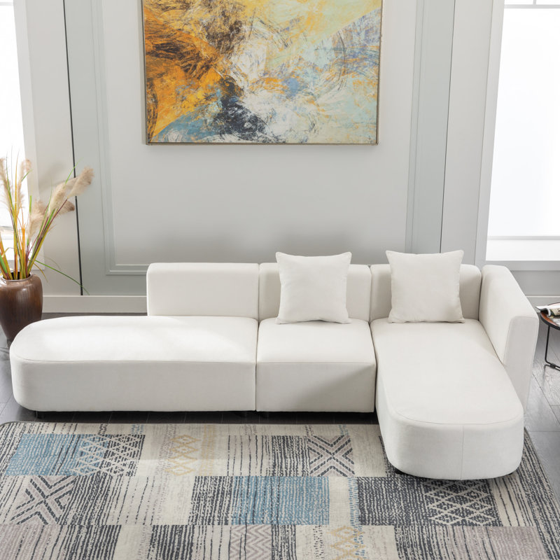 Canapé modulaire en chenille de 110,2 po Burrigan, Chenille beige