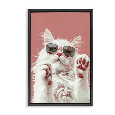Cadre flottant Glam Cat avec lunettes de soleil, design par LSR Design Studio