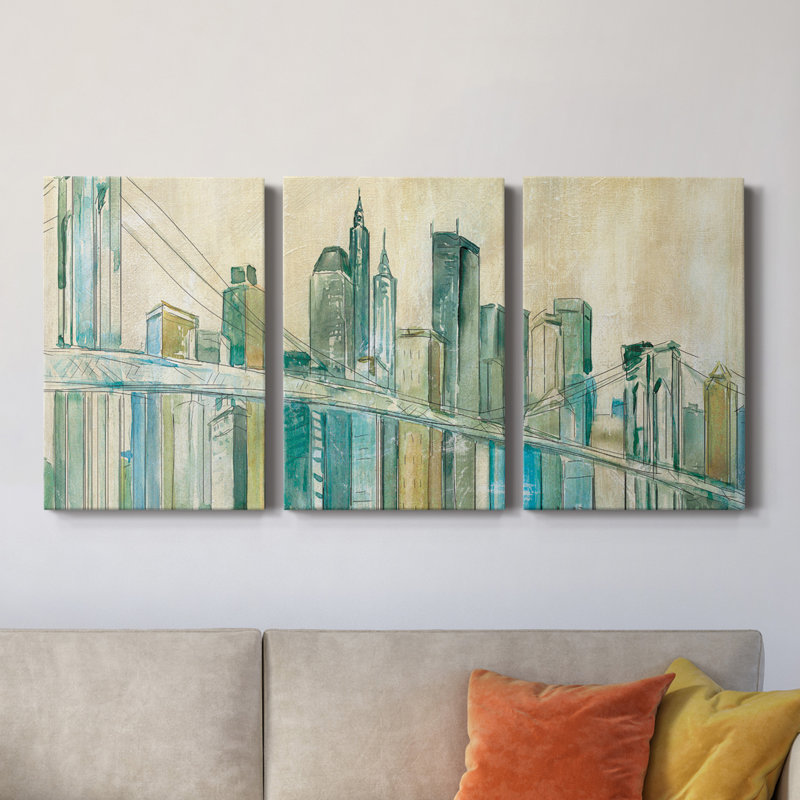 Croquis de New York - toile tendue avec châssis de qualité supérieure - prête à être accrochée, H 60 po x l 120 po x P 1 po