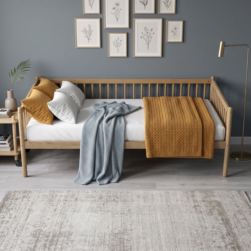 Lit de jour simple en bois avec garde-corps à trois côtés, Naturel