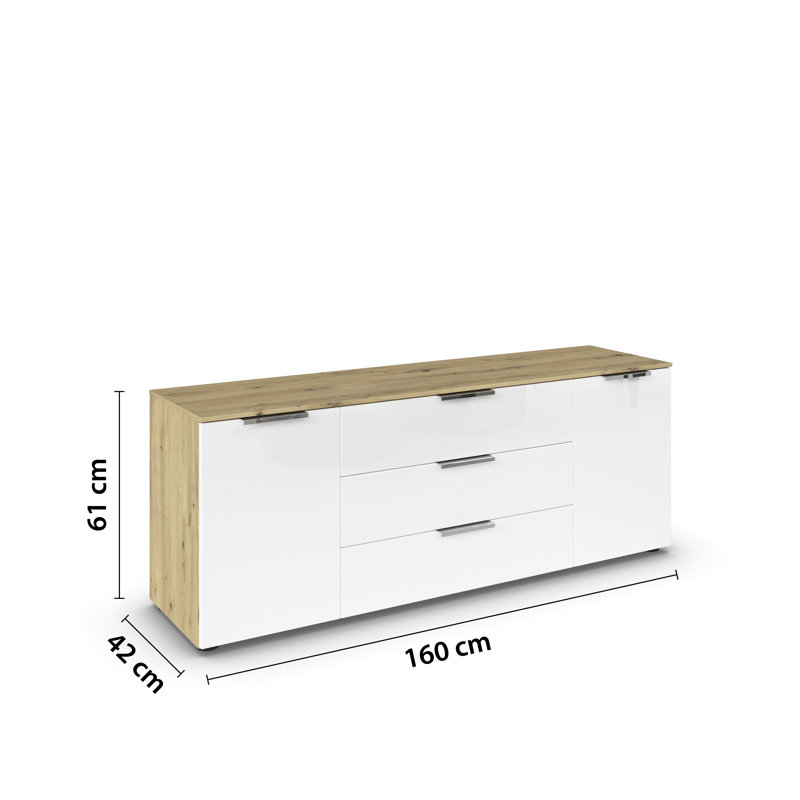 Flipp 3 - Drawer Chest of Drawers, Artisan Oak/White Glass/Chrome