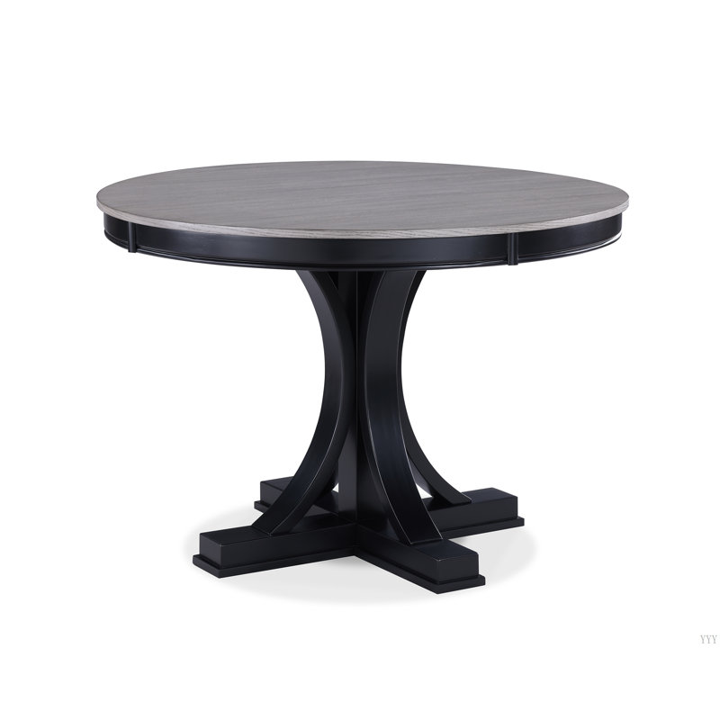 1 pièce Table de salle à manger ronde gris clair contemporain avec base noire et meubles de salle à manger en bois gris