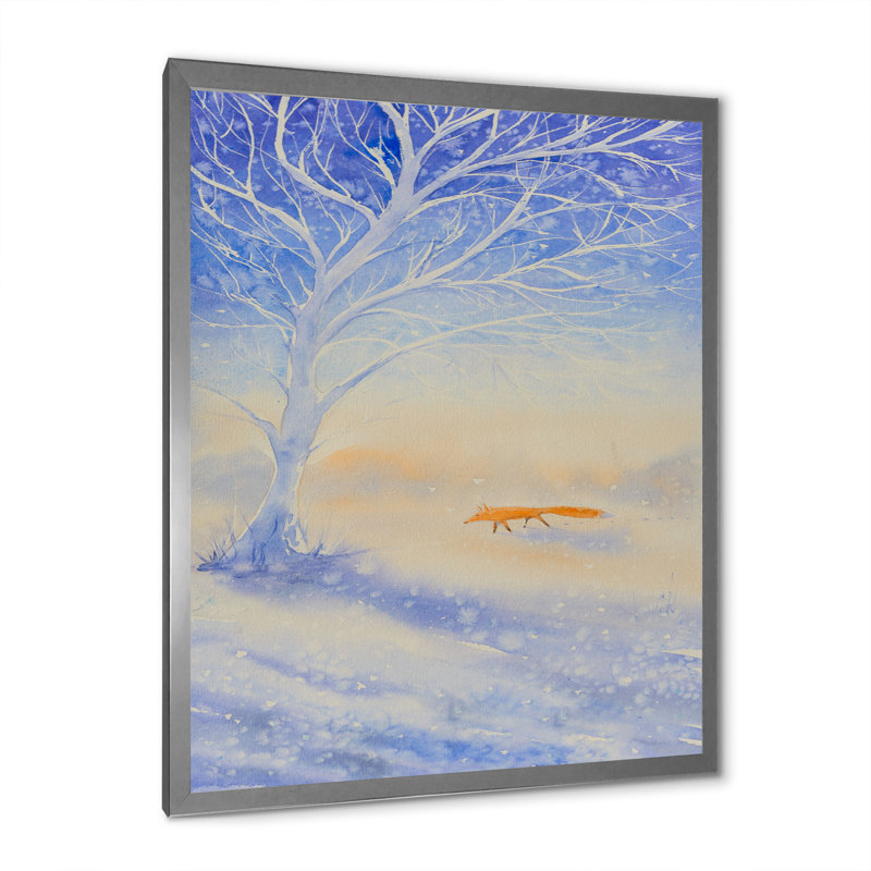 «Orange Fox in Winter Scene», reproduction d'art sur toile, H 20 po x l 12 po x P 1 po, Toile avec cadre photo argenté
