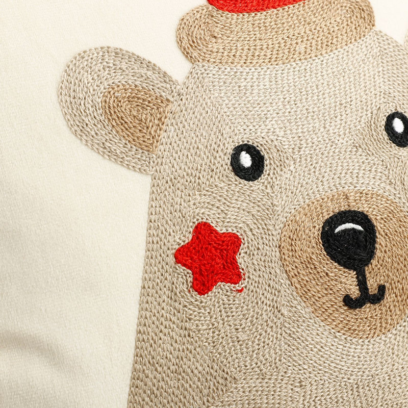 Housse de coussin brodée de nains et d'ours de Noël, 45 x 45 cm, Ours