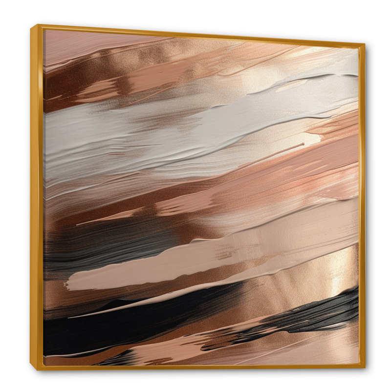 «Rosegold And Pink Forms In Contemporary II», reproduction sur toile abstraite, L 16 po x H 16 po, Cadre flottant doré