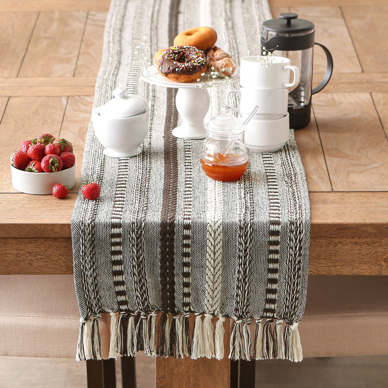 Elco Striped Table Runner, Dark Brown, 72'' x 72''