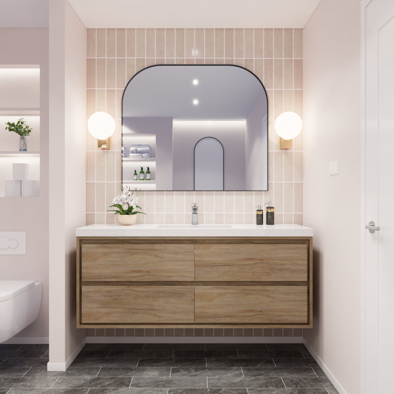 Ensemble de meuble-lavabo simple mural 60 po Azden, Chêne blanc