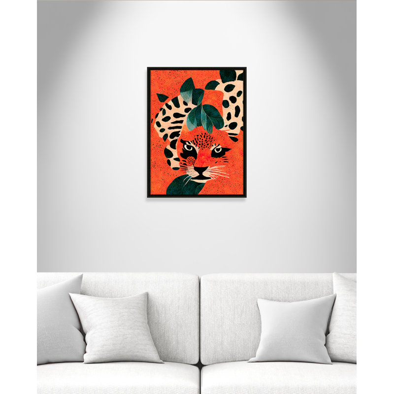 «Jaguar’s Gaze I» par Treechild, L 19,5 po x H 25,5 po, Toile avec cadre, Flottant espresso