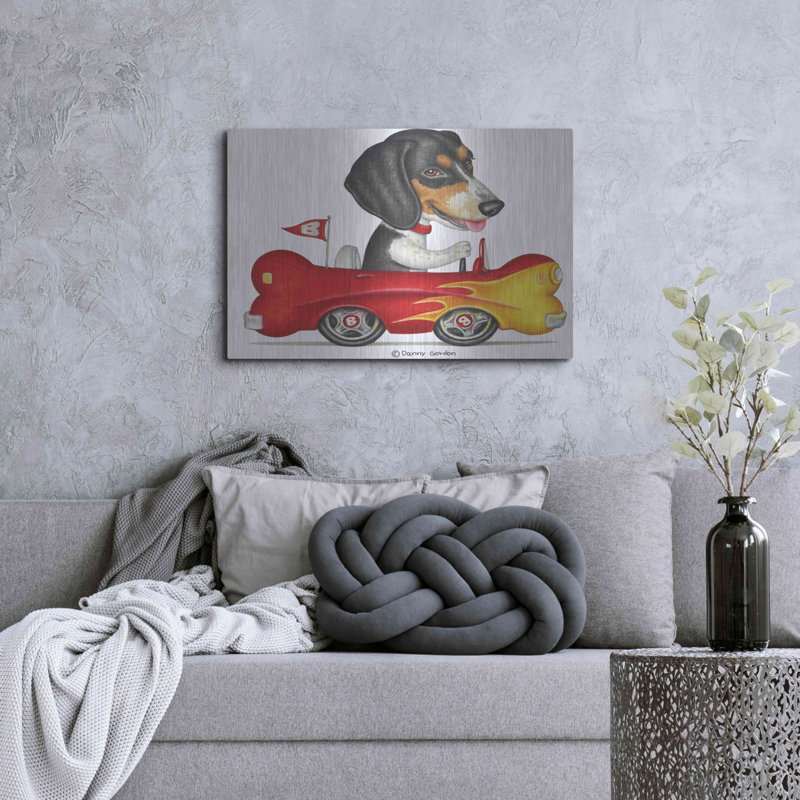 Ophelia & Co. «Tri Color Beagle in Bone Car» par Danny Gordon, art mural en métal, H 24 po x l 36 po