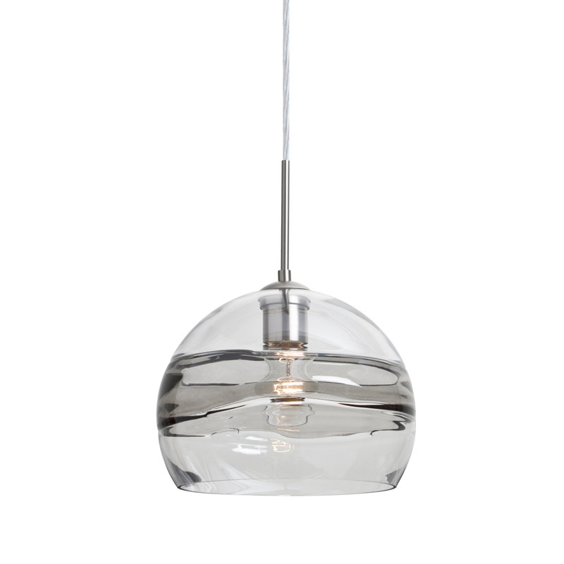 Luminaire suspendu en forme de dôme à 1 lumière Grajeda, Nickel satiné, Transparent / fumé