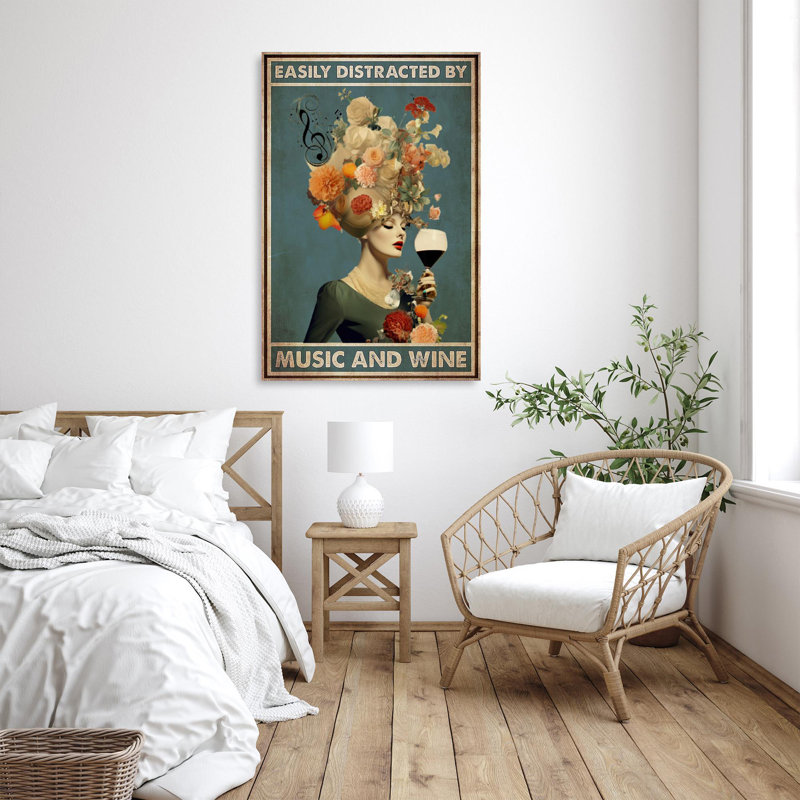 "Easily Distract By Music And Wine", impression sur toile, H 20 po x l 16 po x P 1,25 po
