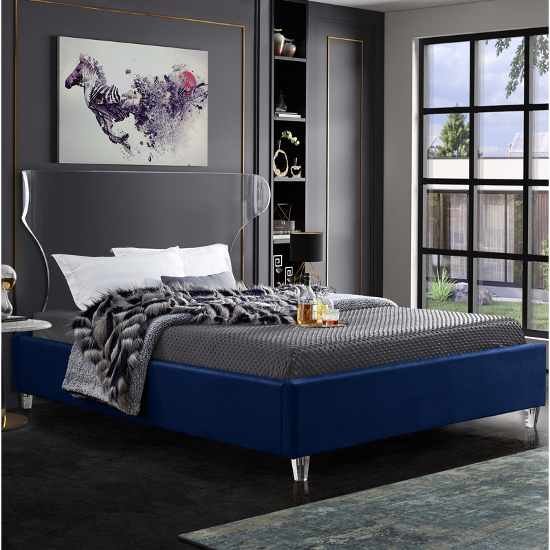 Ulm Upholstered Platform Bed, King, Navy Velvet