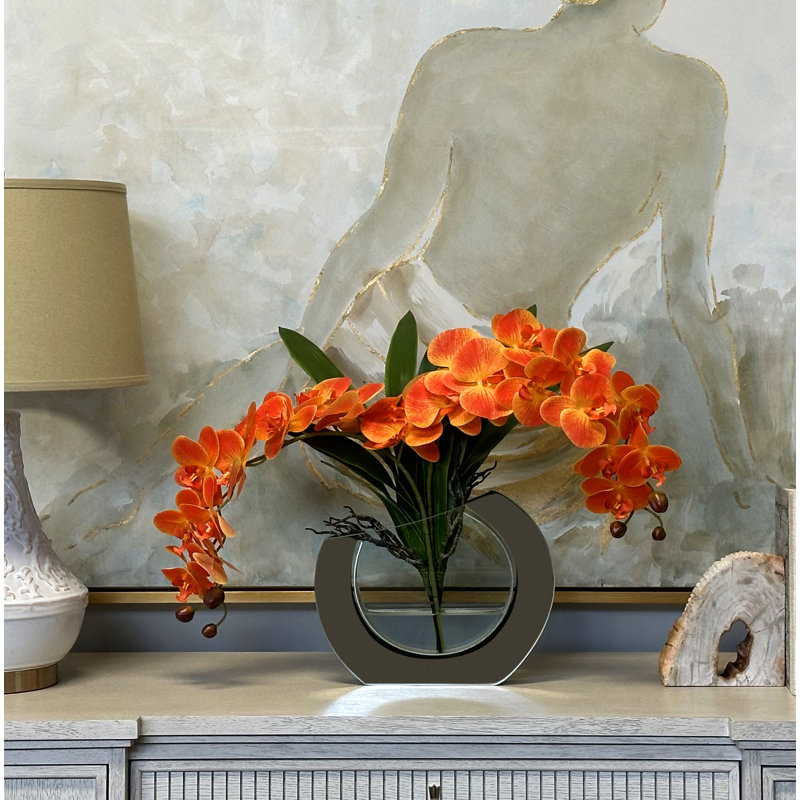 Orchid Floral Arrangement in Vase, Orange