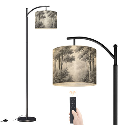 Arc Floor Lamp Detailed Forest Landscape Tall Trees Misty Atmosphere Floor Lamps with Remote LED Lights Adjustable Lamp Shades Tall Standing Lamps for Reading Office Living Room
