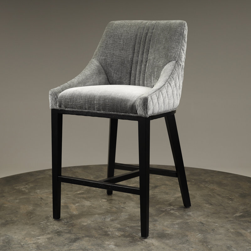 Cathey Upholstered Counter Stool with Solid Wood Frame, Black, Dark Grey