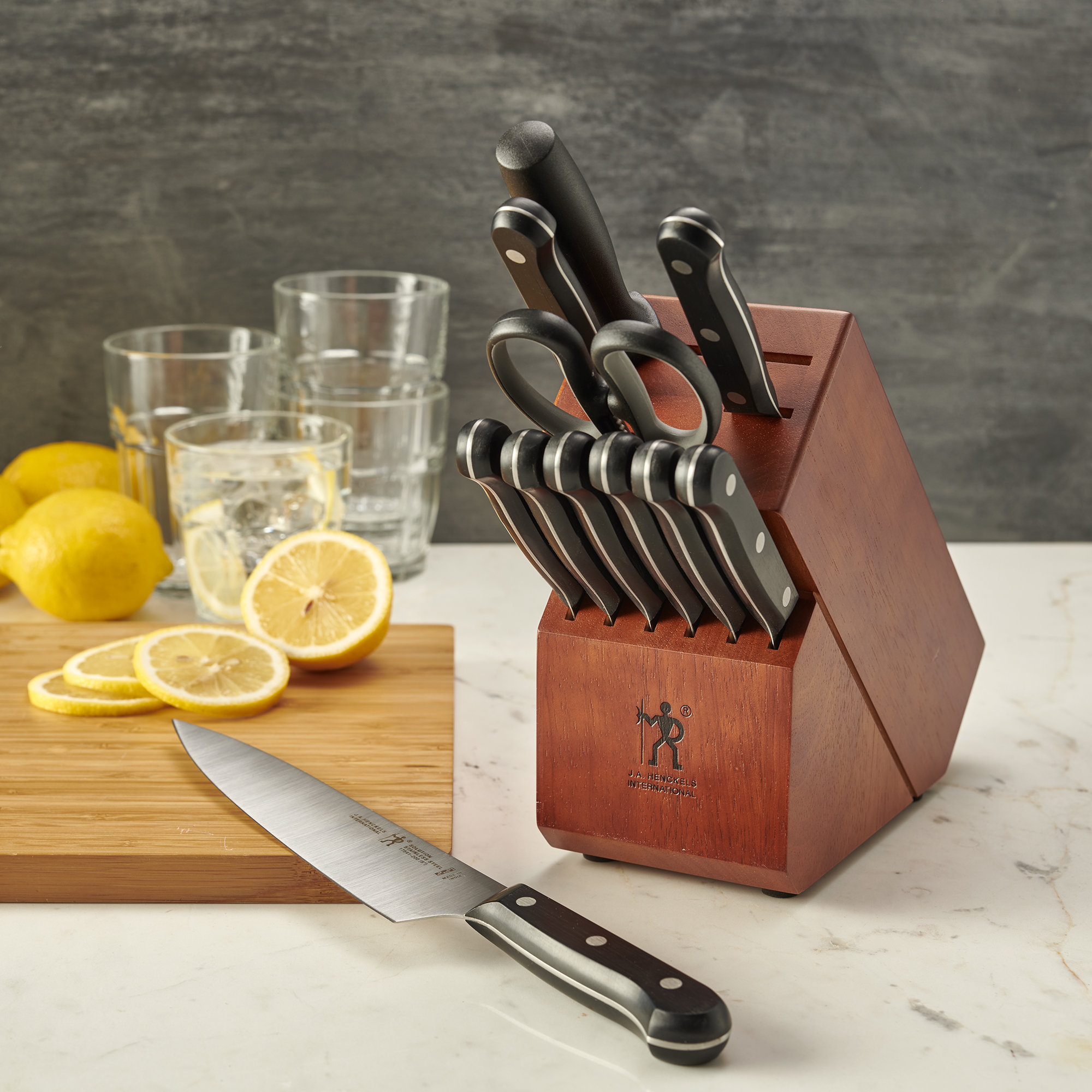 HENCKELS Solution 12-Piece Knife Set with Block, Chef Knife, Paring Knife, Steak Knife, Grey, Stainless Steel