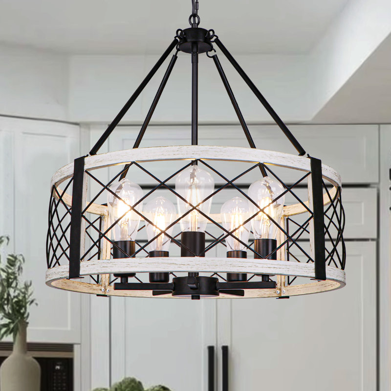 20,28 po Lustre tambour 5 lumières Farmhouse, Beige