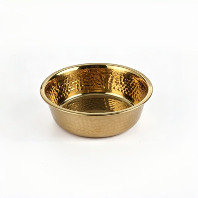 Grand bol pour animaux de compagnie en acier inoxydable martelé plaqué or, grand bol d'alimentation antidérapant pour grands chiens, chats, plat à nourriture en métal de qualité supérieure pour animaux de compagnie