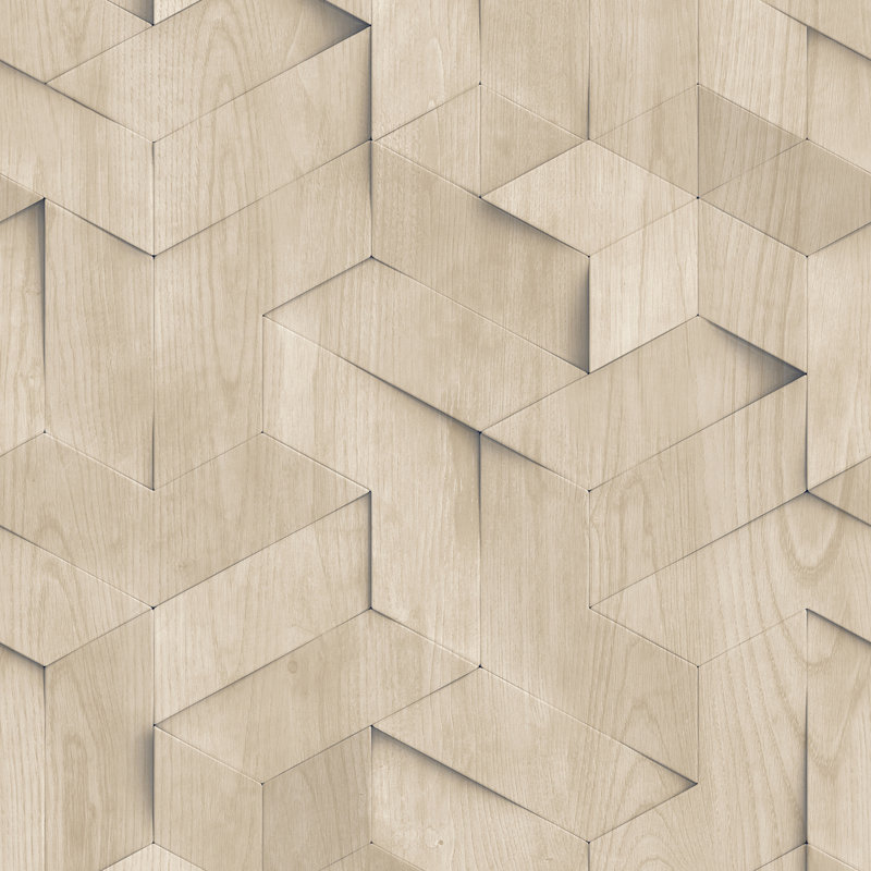 Papier peint illusion géométrique Woodblock, Cream