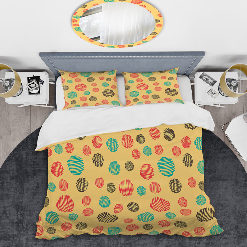 Motif de cercles roses et verts - Ensemble de housse de couette abstrait - Microfibre de polyester