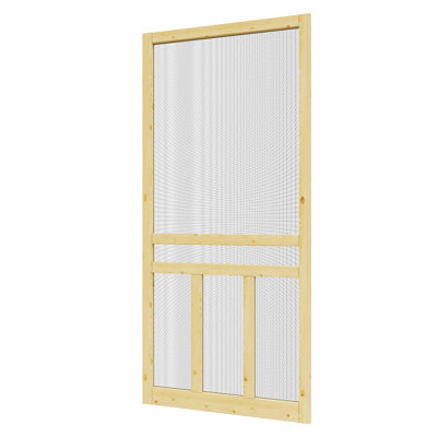 32 in. x 80 in. 3 Lite Universal Unfinished Pine Gauze Mesh Screen Door Slab Front Door Exterior Door