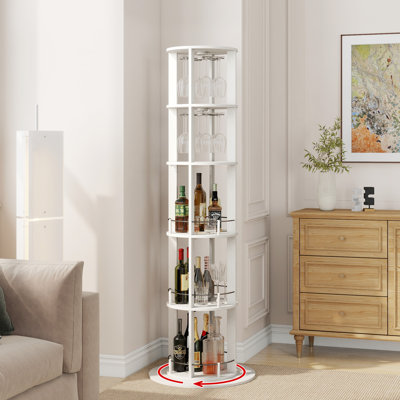 Vintner 73" Tall Freestanding Round Rotating Wine Rack with 3-Tier Shelf