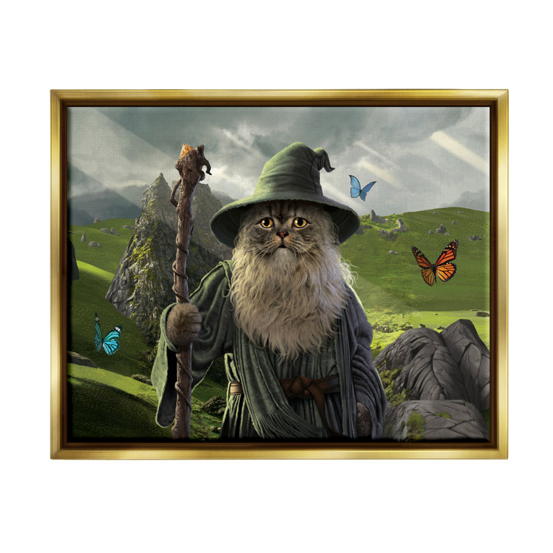 Scène d'imagination fantastique, H 17 po x l 21 po x P 1,7 po, Cadre flottant métallique doré