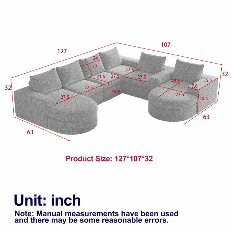 Canapé modulaire en chenille avec méridienne incurvée avec méridienne Chenille, Gris chenille