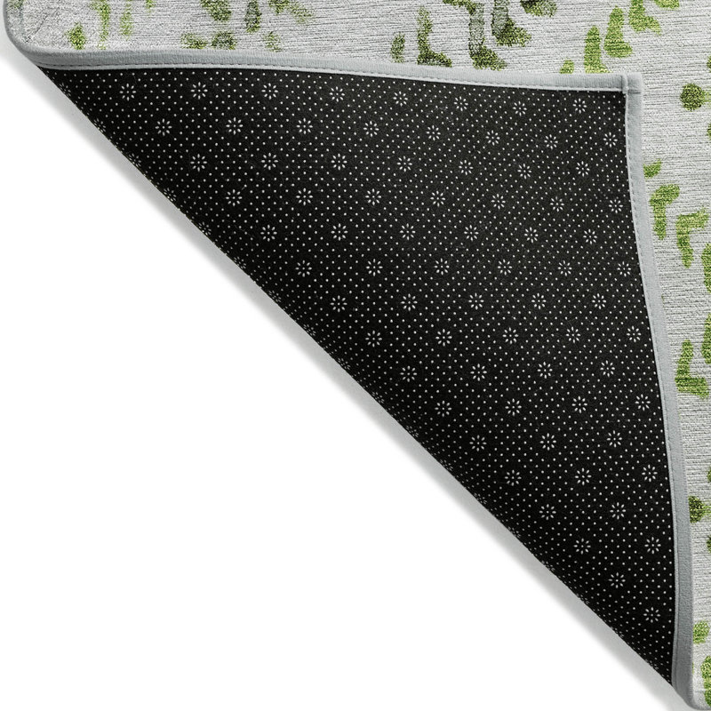 Tapis extérieur lavable à motif géométrique vert ivoire et gris 5 pi x 8 pi