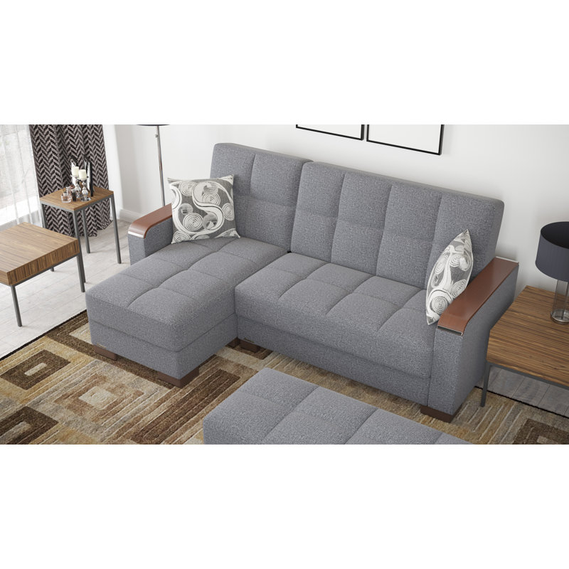 Legacy X Reversible L-Shaped Sleeper Sofa & Chaise Sectional w/ Storage Seats for Living Room, Gray Polyester