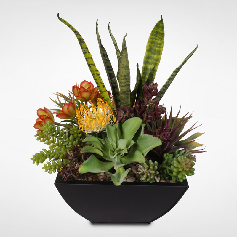 Faux Succulent in Metal Planter