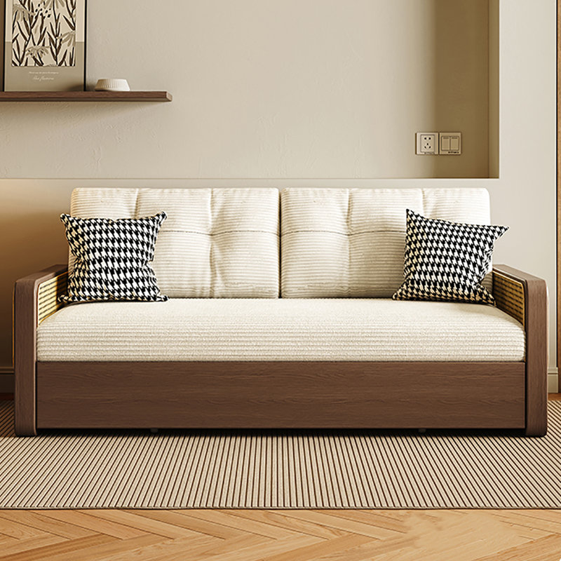 Beige Modern Minimalist Corduroy Sofa Bed with Cushions, 31.50" H x 63.78" W x 31.50" D