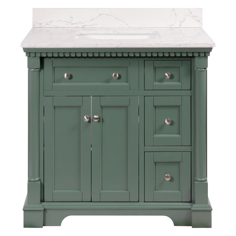Ensemble de meuble-lavabo simple 36 po Fossen, Vert sauge, Marbre d'ingénierie