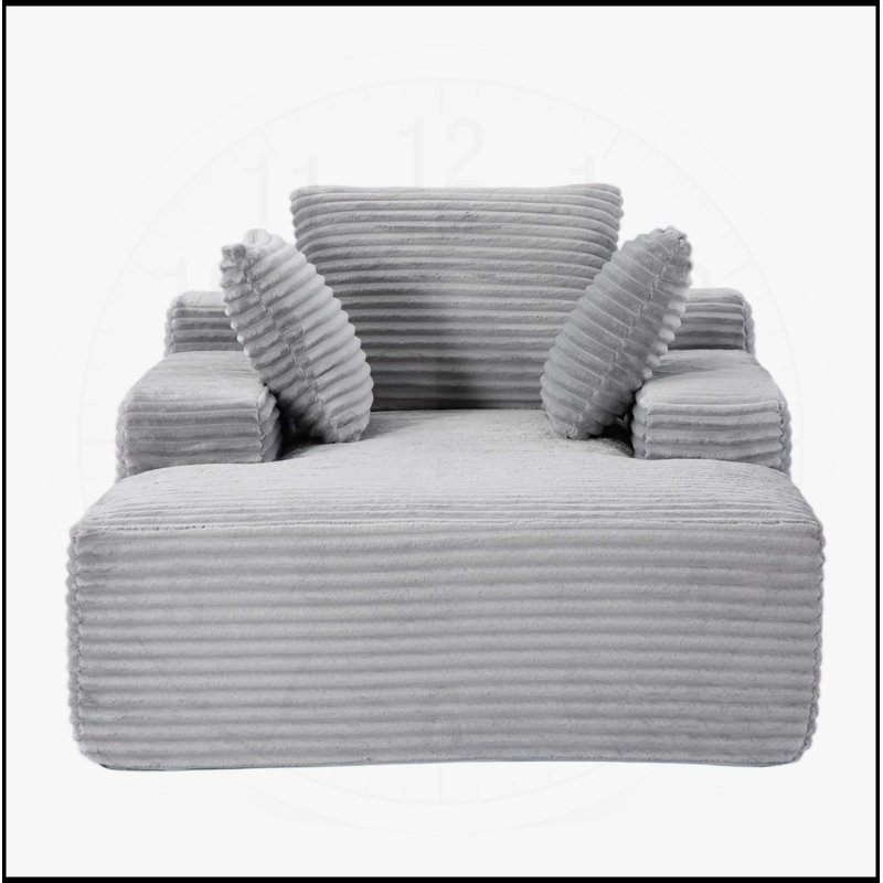Méridienne surdimensionnée surdimensionnée Cozy Cloud, canapé-lit rembourré en velours côtelé moelleux avec 3 coussins décoratifs et accoudoirs larges pour le salon, sans assemblage requis, gris