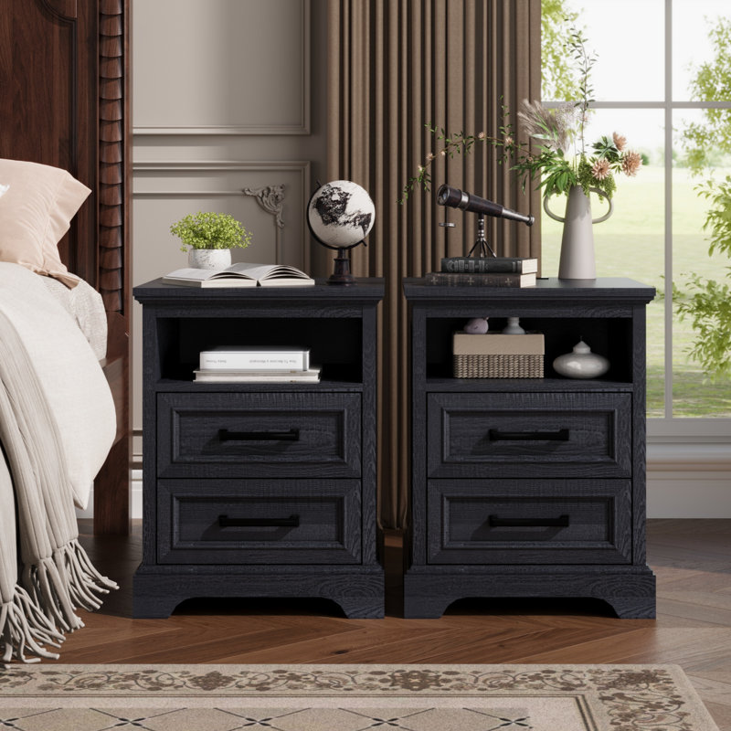 Table de chevet de ferme pour chambre à coucher avec station de charge, ensembles de tables d'appoint en bois avec rangement à 4 tiroirs