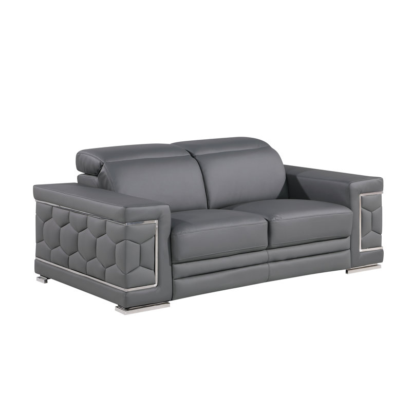 Causeuse en cuir véritable Charliee, Gris
