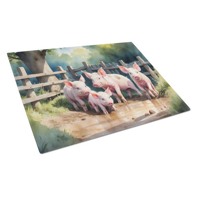 Piglets in the Mud Glass Cutting Board
